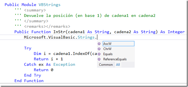 Microsoft.VisualBasic.Strings en app store class library